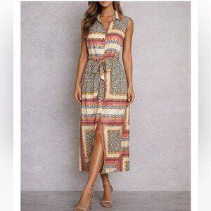 Chepe Animal Print Sleeveless Shirt Dress